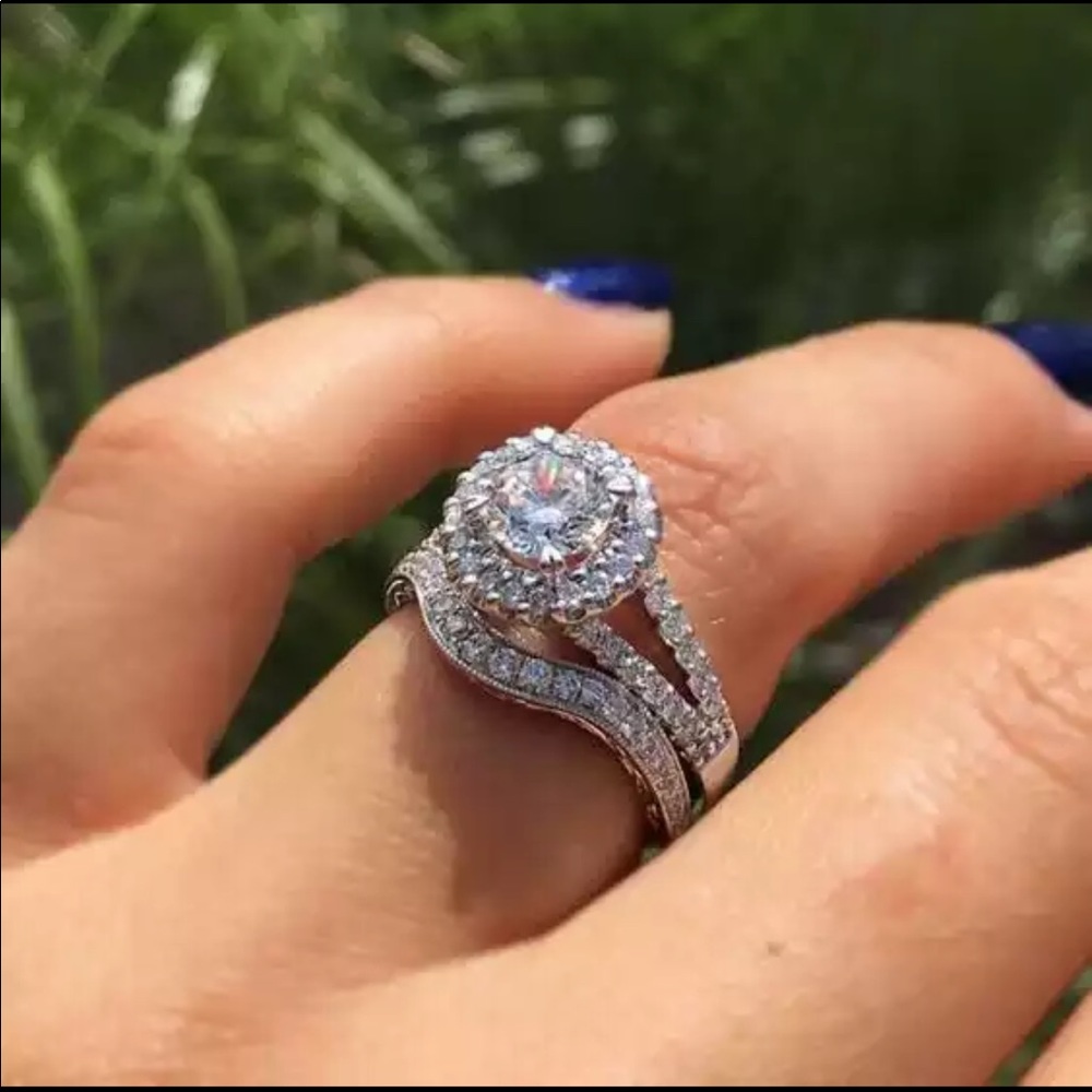 New 925 Silver 2Pcs/set Exquisite Crystal Zircon for Women Wedding Ring